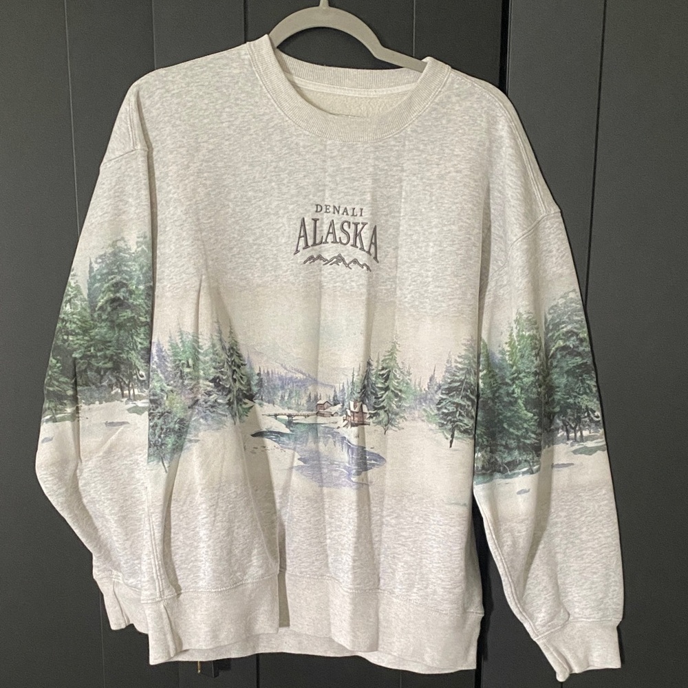 Abercrombie & Fitch Scenic Crewneck Sweater - Gray and Green